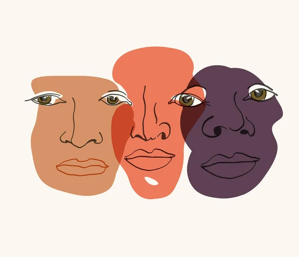 Multi Ethnic Faces Different Ethnicity Men Caucasian African Asian Vector — Stock Vector