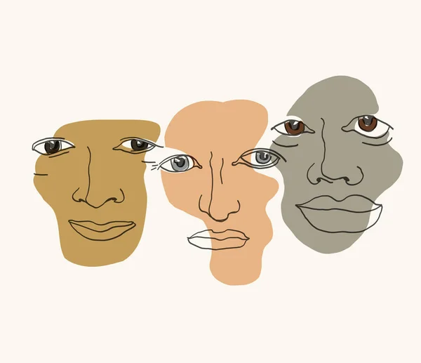 Çok Irklı Farklı Yüzler Farklı Etnik Kökenli Erkekler Kafkasyalı Afrikalı — Stok Vektör