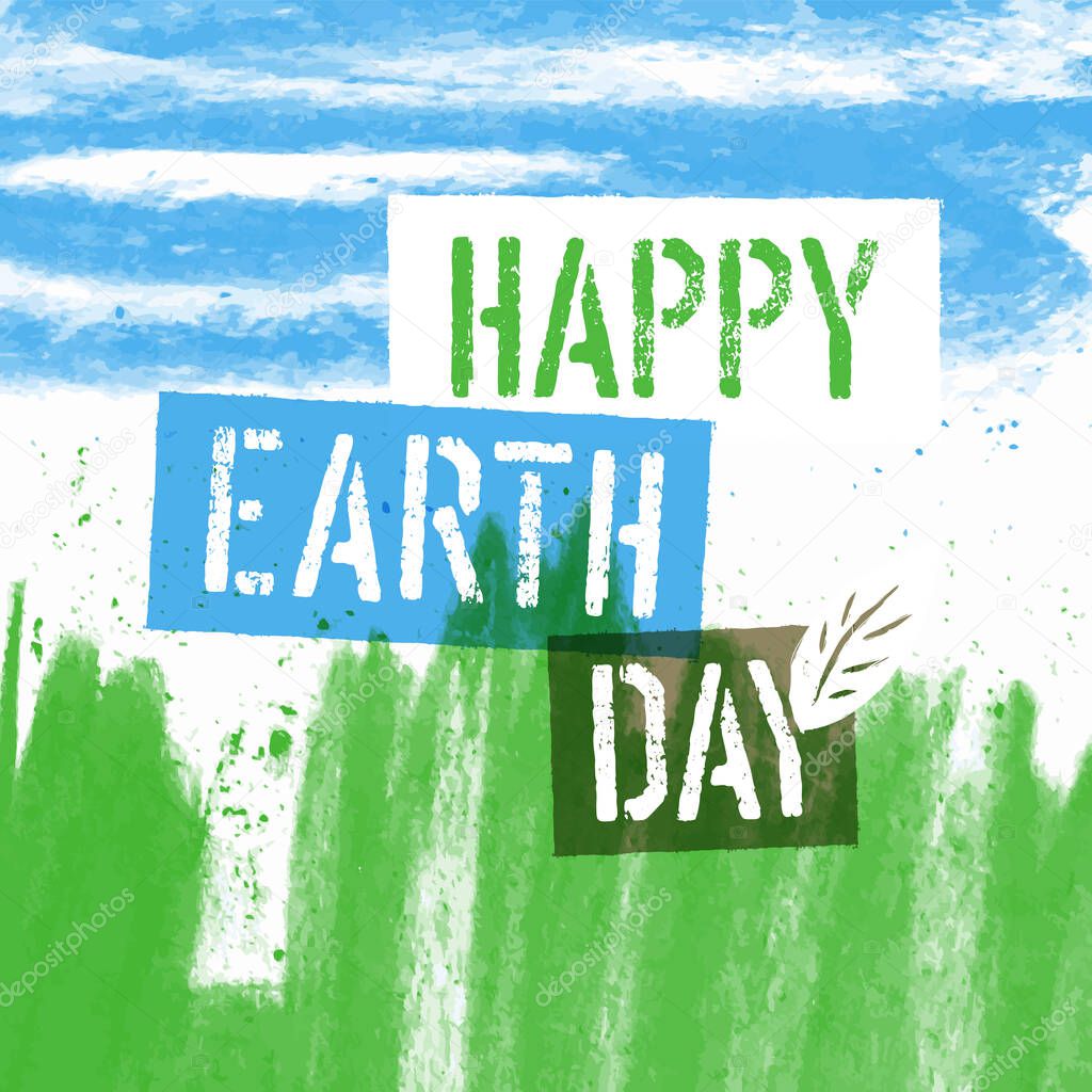 Earth day poster, 22 April. On abstract nature background - green and blue. 
