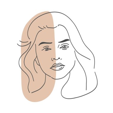 Soyut kadın portresi. Genç bir kadın yetişkinin soyut çizimi.