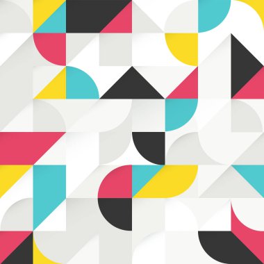 Kırmızı, sarı ve mavi soyut geometrik Şekiller Arkaplanı. Kusursuz Renkli Vektör