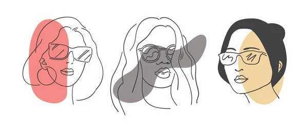 Vielfalt Ethnische Schönheit Frauen Sonnenbrillen Farbe Der Haut Einzelnen Schichten — Stockvektor
