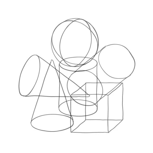 Composição Formas Geométricas Wireframe Sólido Arte Abstrata Fundo — Vetor de Stock