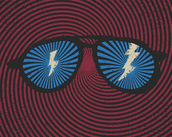 Sonnenbrillen Mit Blitz Reflektieren Auf Hypnotischem Hintergrund Vektorillustration Retro Poster — Stockvektor