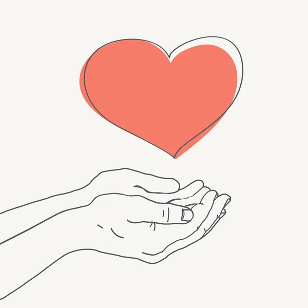 Kalp Ellerinde Vektör Çizimi Soyut Elde Kalp Sembolü Eski Kağıt — Stok Vektör