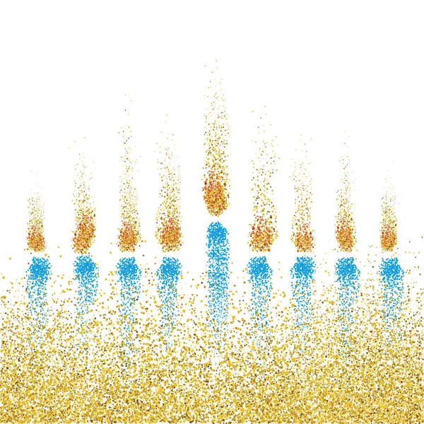 キャンドルライトとメノアの象徴的なイラスト ユダヤ人のMenorah 光の祭りの概念的なイメージ 黄金の光 ベクトルイラスト 白に隔離された — ストックベクタ