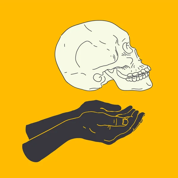 Human Skull Man Hands Isolated Black Shakespeare Hamlet Scene Grave — Stock Vector