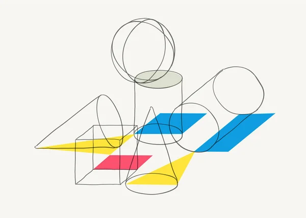 Kompositionen Von Drahtgestell Festen Formen Und Farbe Geometrischen Figuren Abstrakte — Stockvektor