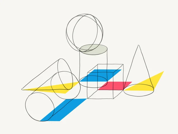 Samenstellingen Van Draadframe Solide Vormen Kleur Geometrische Figuren Abstracte Kunstachtergrond — Stockvector