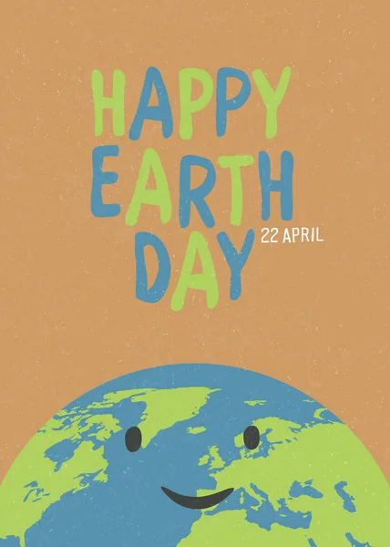 Pianeta Terra Con Sorriso Sopra Iscrizione Happy Earth Day Aprile Vettoriali Stock Royalty Free