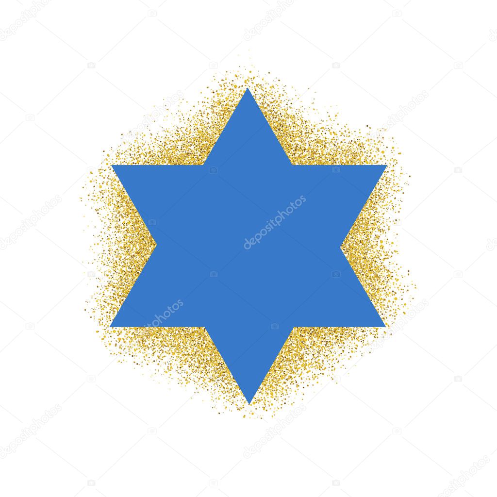 Vector illustration of Blue Magen David (star of David). With golden shadow.