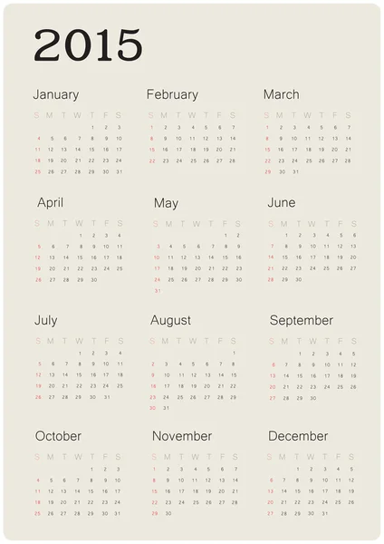 2015 roku kalendarzowego z prostej konstrukcji — Wektor stockowy
