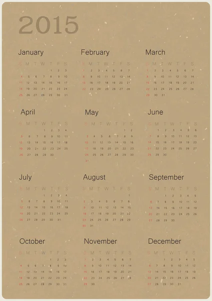 Calendario 2015 — Vettoriale Stock