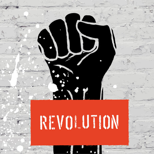 Fist illustration on brick wall