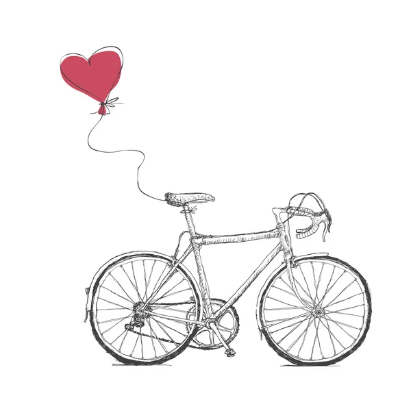 Bisiklet ve kalp balon — Stok Vektör
