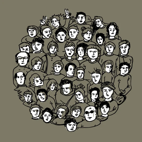 Hand Drawn People Crowd — Vector de stoc