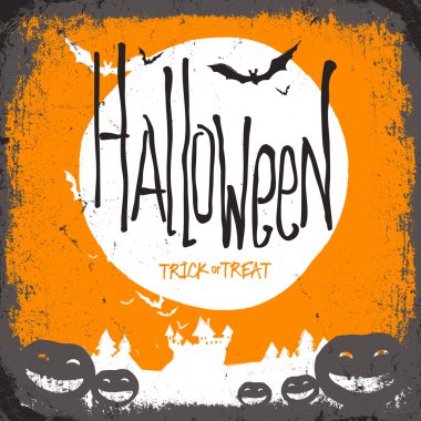 Cadılar Bayramı illüstrasyon kale ve kabaklar