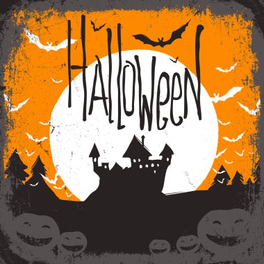 Cadılar Bayramı illüstrasyon kale ve kabaklar