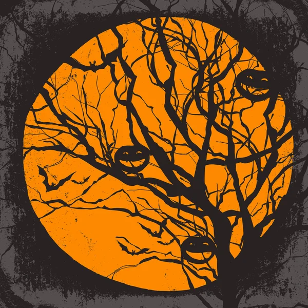 Fond d'Halloween avec arbre sec et citrouilles — Image vectorielle