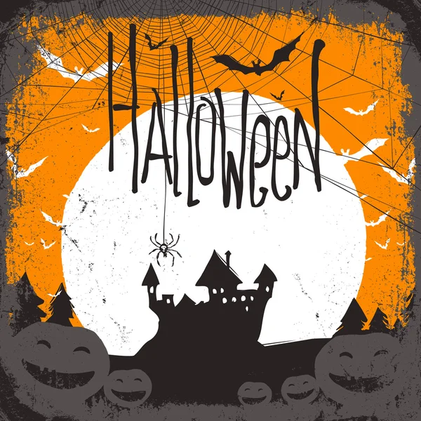 Halloween illustratie met kasteel en pompoenen — Stockvector