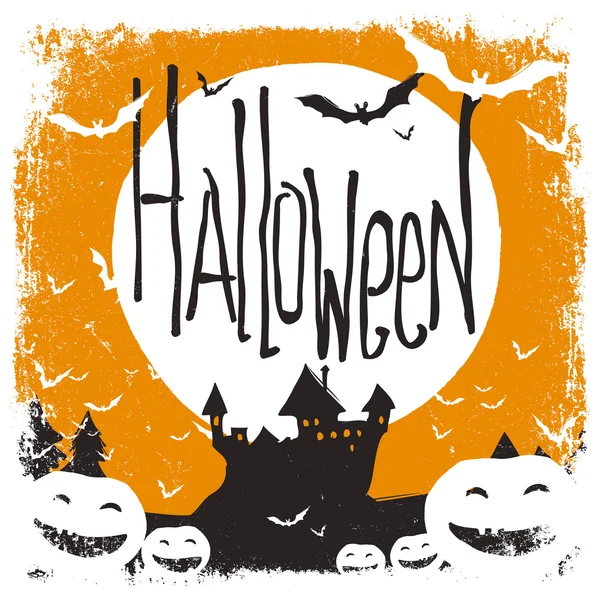 Halloween illustratie met kasteel en pompoenen — Stockvector