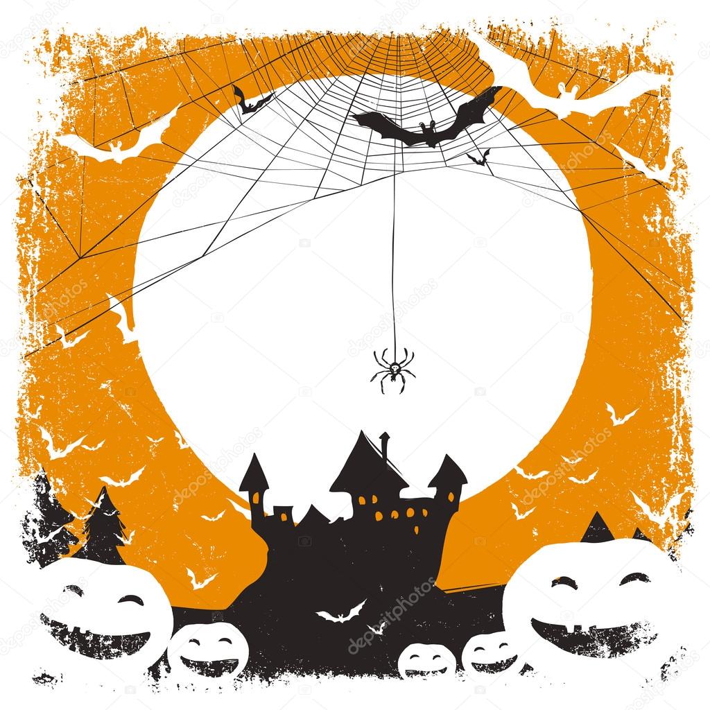Halloween illustration with castel and pumpkins