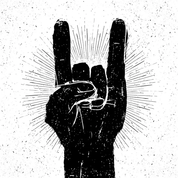 Grunge "rock on" gesto illustrazione . — Vettoriale Stock