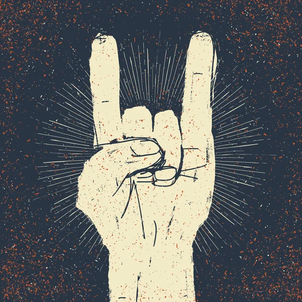 Grunge "rock on" gesto illustrazione . — Vettoriale Stock