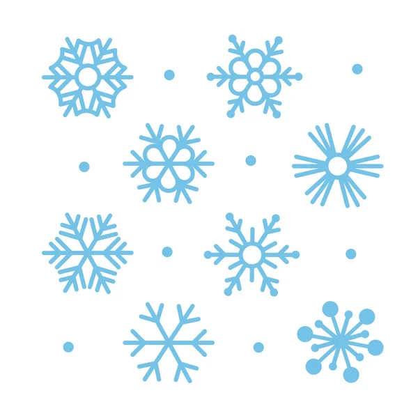 Conjunto simples de flocos de neve planos — Vetor de Stock