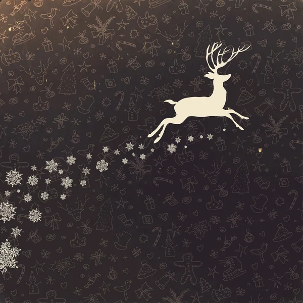 Silueta de ciervo sobre fondo navideño . — Vector de stock