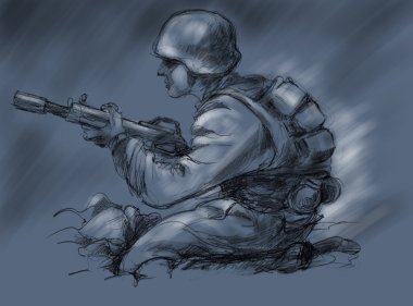 Genç bir adam pozisyon silahi ile tutar..