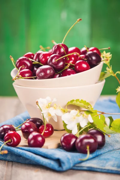 Cherrys with flowers — Stock Photo, Image