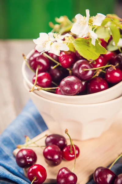 Cherrys with flowers — Stock Photo, Image