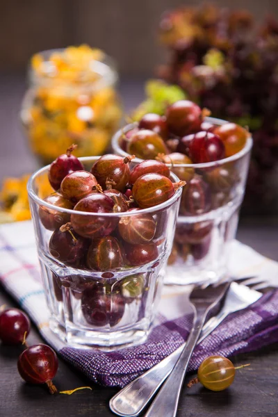 Wet gooseberry in glass — Stock Photo, Image