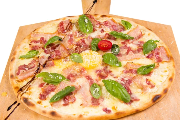 Hot pizza with bacon — Stock Photo, Image