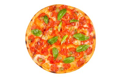 Pizza beyazda izole.