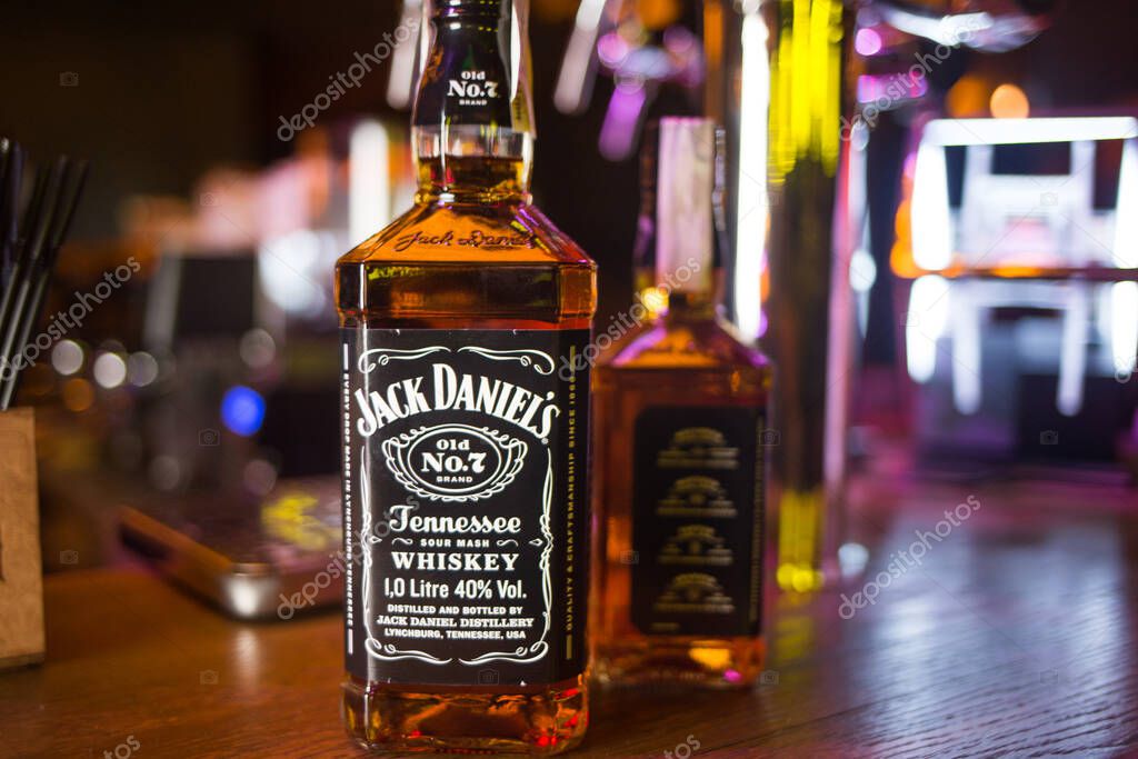 Kyiv, Ukraine- October 30, 2020. Photo of a bottle of Jack Daniels. that is the highest selling American whiskey in the world.