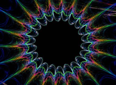 fraktal renkli soyut yuvarlak eğriler ve siyah arkaplan üzerindeki çizgiler