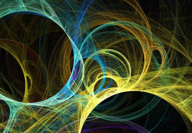 fraktal renkli soyut yuvarlak eğriler ve siyah arkaplan üzerindeki çizgiler