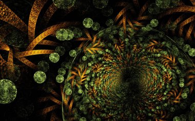 fraktal renkli soyut yuvarlak eğriler ve siyah arkaplan üzerindeki çizgiler