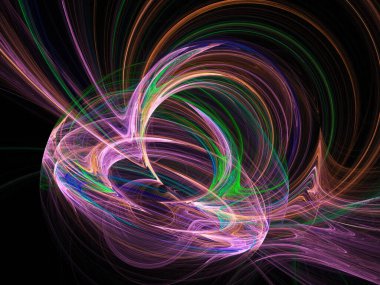 fraktal renkli soyut yuvarlak eğriler ve siyah arkaplan üzerindeki çizgiler