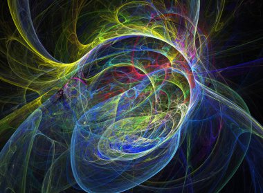 fraktal renkli soyut yuvarlak eğriler ve siyah arkaplan üzerindeki çizgiler