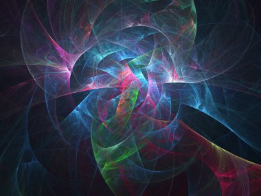 fraktal renkli soyut yuvarlak eğriler ve siyah arkaplan üzerindeki çizgiler