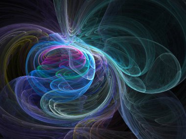 fraktal renkli soyut yuvarlak eğriler ve siyah arkaplan üzerindeki çizgiler