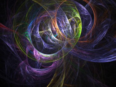 fraktal renkli soyut yuvarlak eğriler ve siyah arkaplan üzerindeki çizgiler