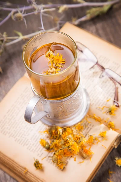 Tea on book — Stock Photo, Image