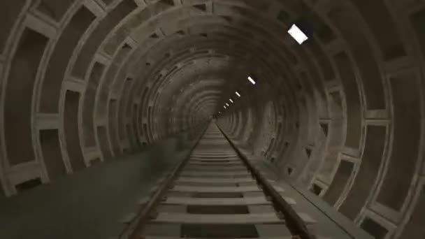 Moving train in subway tunnel — Stock Video