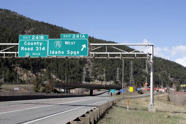 Señales de salida de Idaho Springs Colorado — Foto de Stock