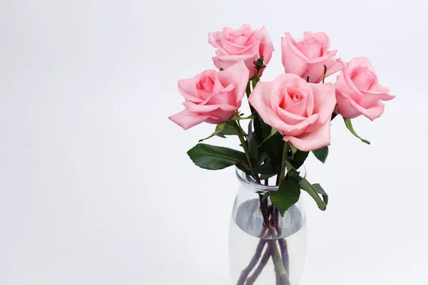 Glass Vase Of Pink Roses — Stock Photo, Image