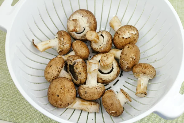 Crimini Mushrooms in a Colander — Stock Photo, Image